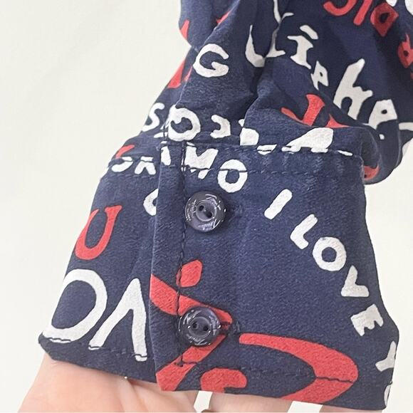 Trina Turk Navy Graphic Print Women Top Shirt size M „I love You” collection - Picture 4 of 8